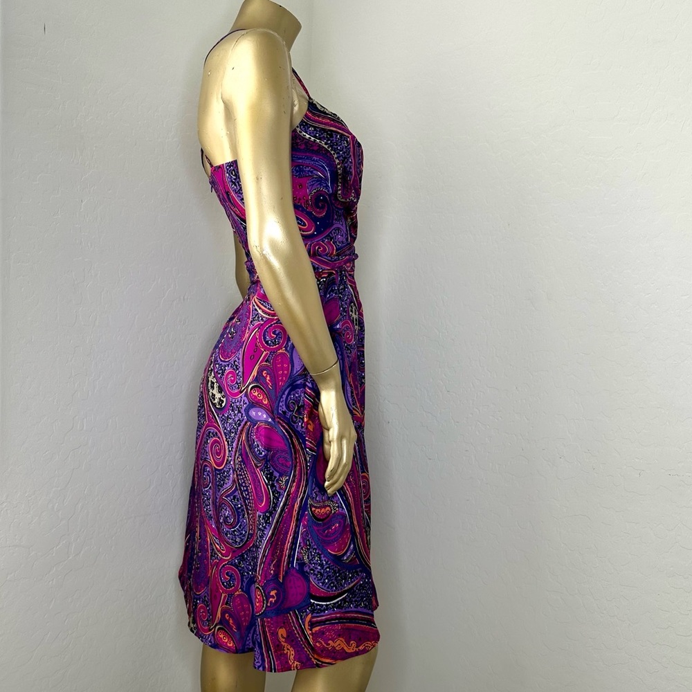 TRINA TURK DEVENDRA ‘ULTRA VIOLET’ 100% Silk fit & flare paisley print dress 0 - Picture 6 of 10